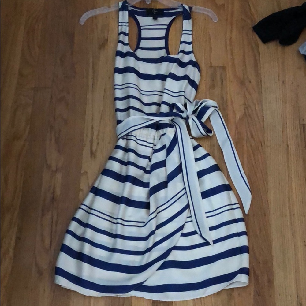 Aqua striped wrap tie cocktail dress